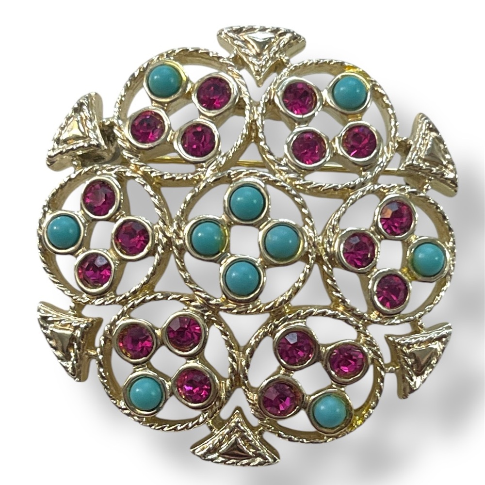 Elegant Sarah Coventry silver tone and Pink Brooch Vintage